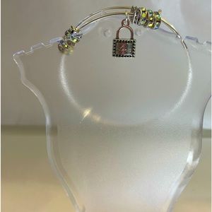 NEW Handmade Fashion Silver Tone Love Lock Charm Bracelet with Faux AB Crystals